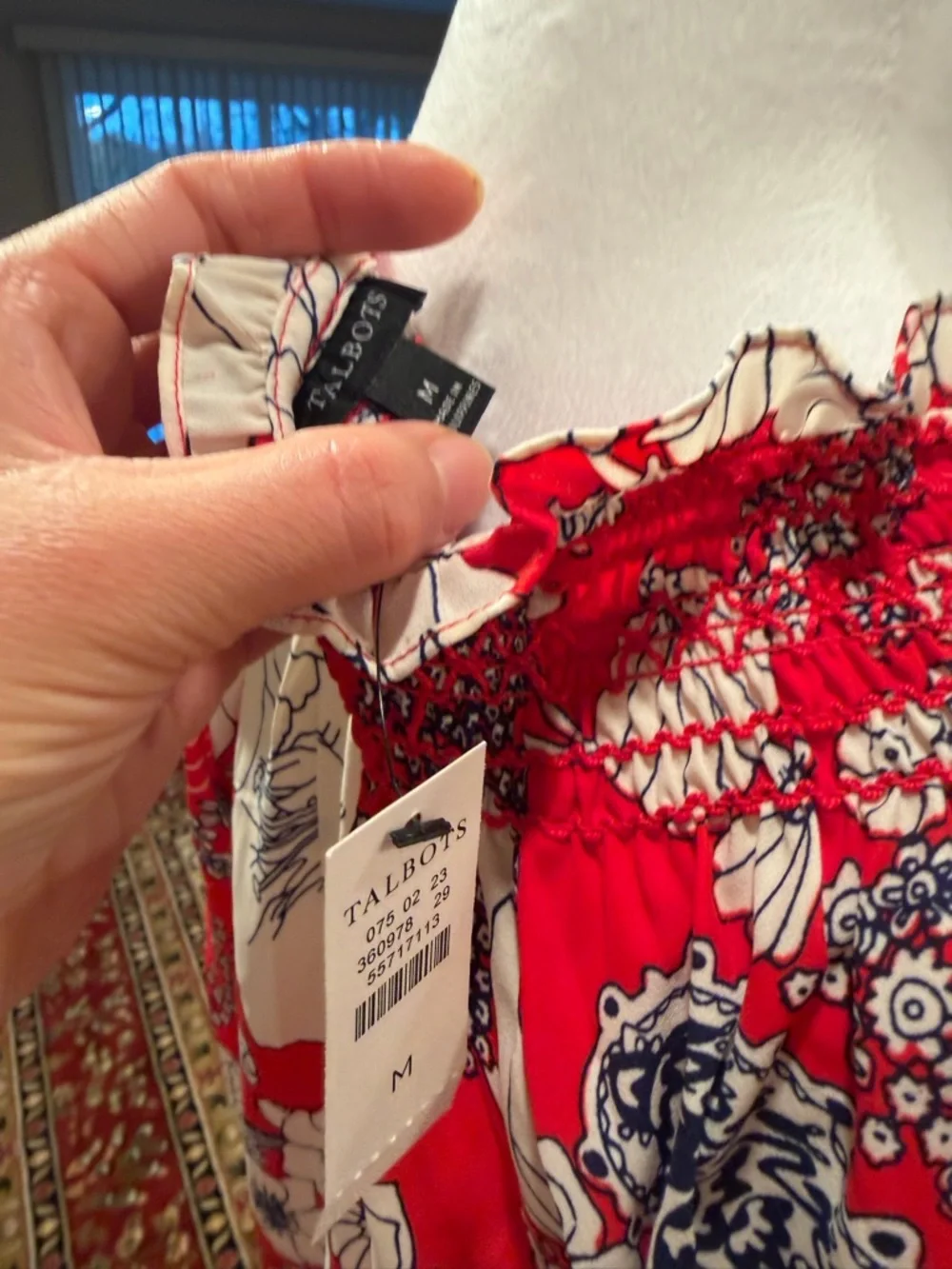 Talbots Red Floral Smocked Neck Tunic - Picture 6 of 7